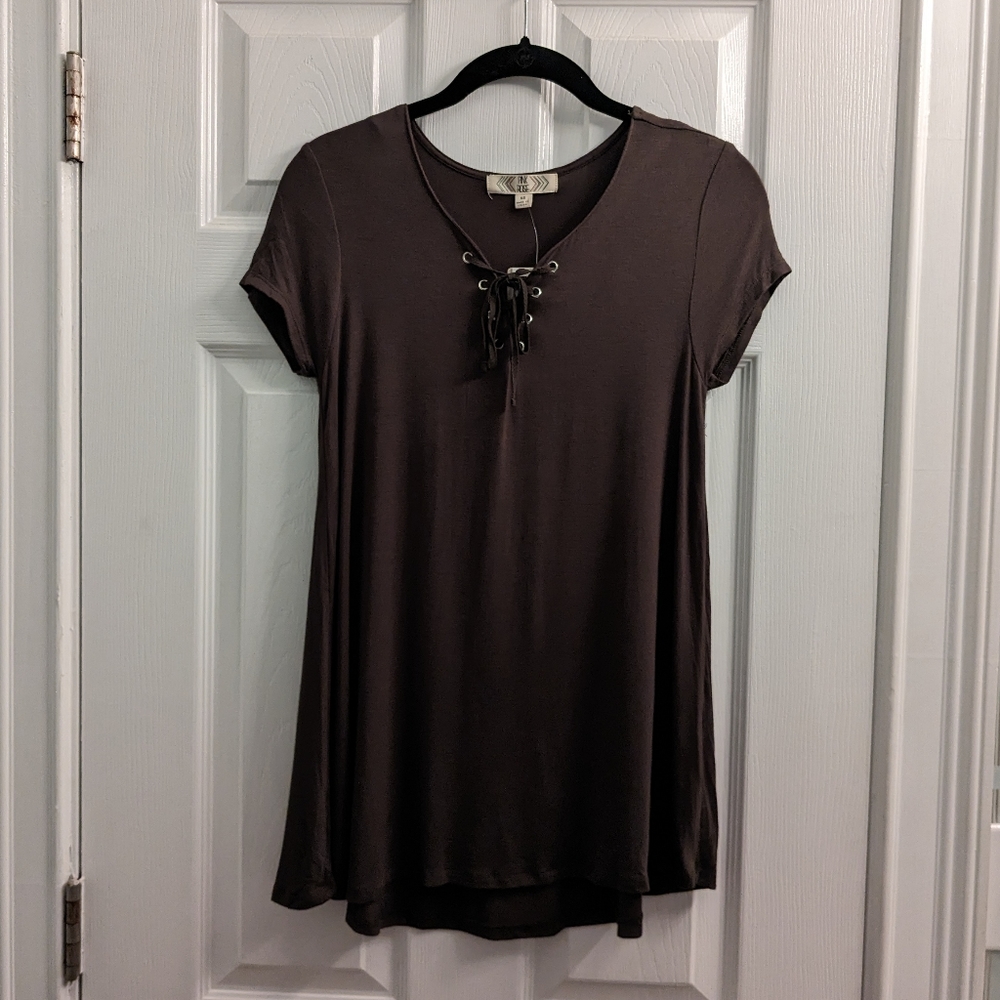 NWT XS Olive green lace-up V-neck tunic shirt